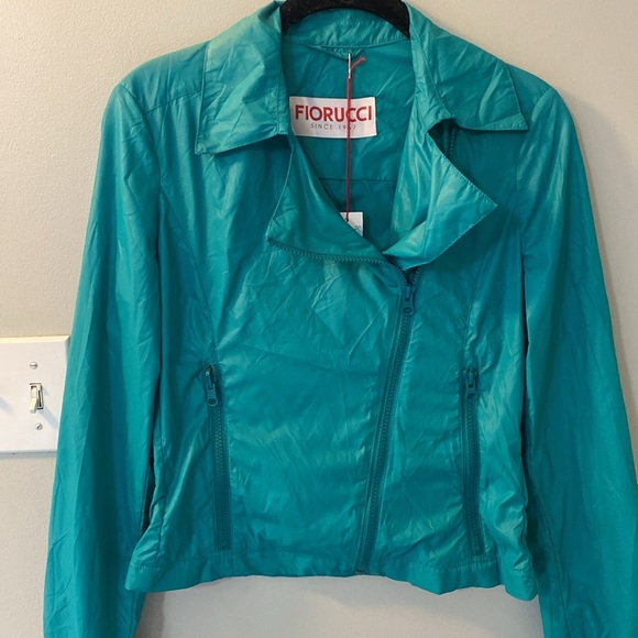 FIORUCCI Green Biker Jacket Cropped Rain Coat Lightweight size IT38 or US 4 NWT - Picture 3 of 7